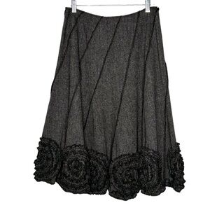 Sunny Leigh Grayish/Black Lightweight Tweed Bias Cut A-Line midi Skirt Sz 8